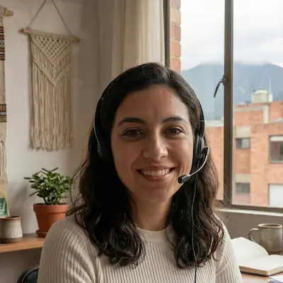 Camila R., an online English teacher working from Bogota, Colombia