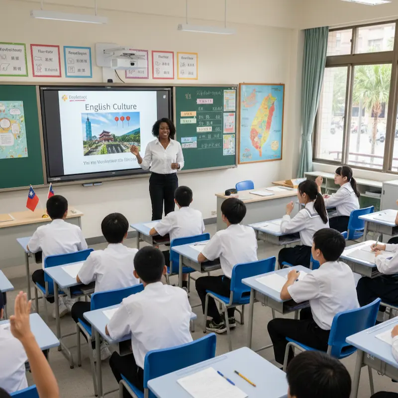 myTEFL graduate teaching English in a Taiwan elementary school classroom