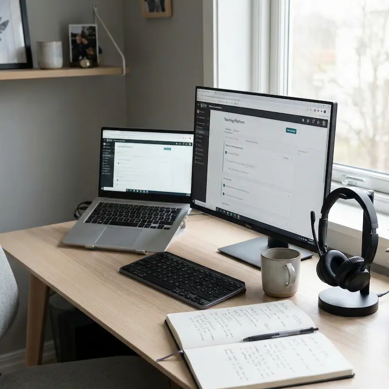 Professional home workspace setup for online teaching