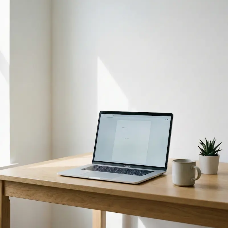 Minimalist desk setup with laptop for remote work