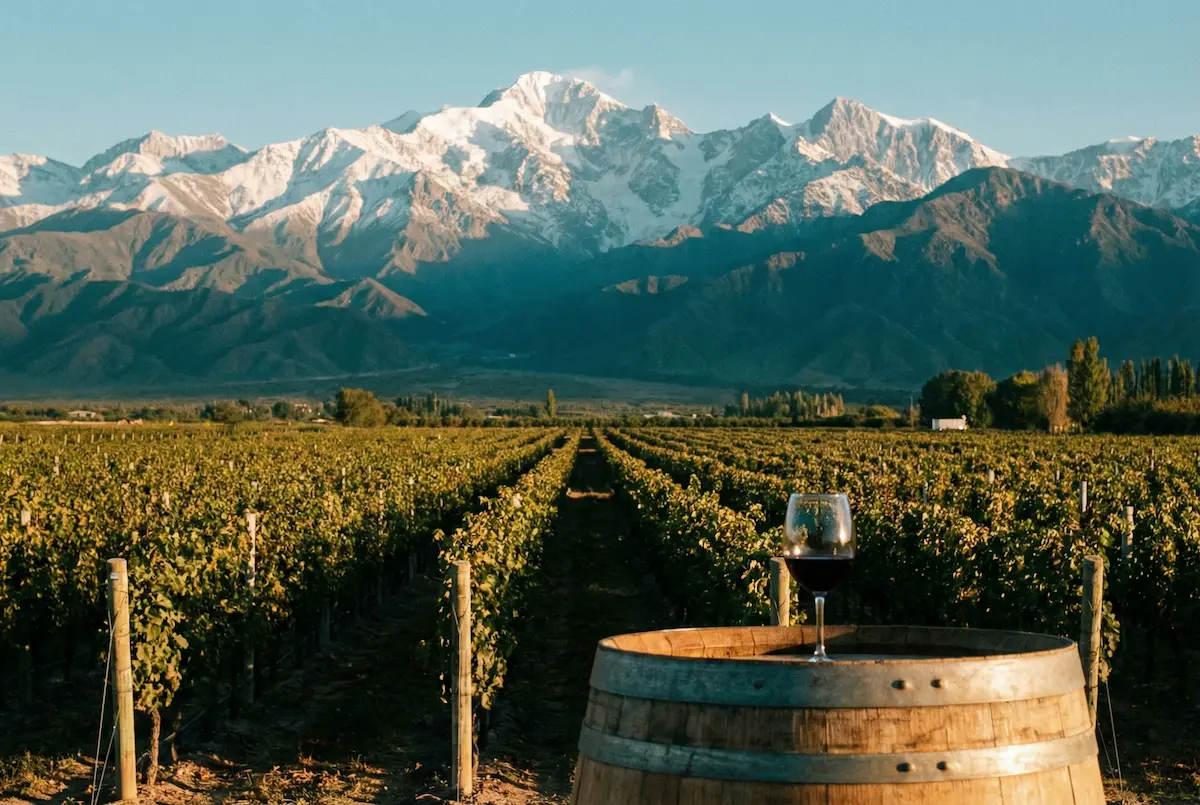 Vineyards in Mendoza with the Andes Mountains during a myTEFL internship in Argentina