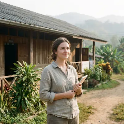 Canadian TEFL intern teaching in a rural Thailand setting during her internship